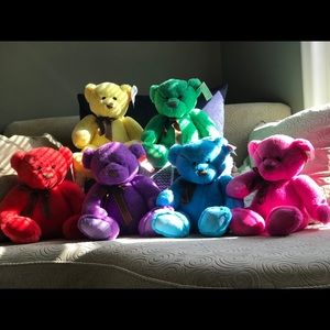 Set of 6 Rainbow Teddy Bears NWT